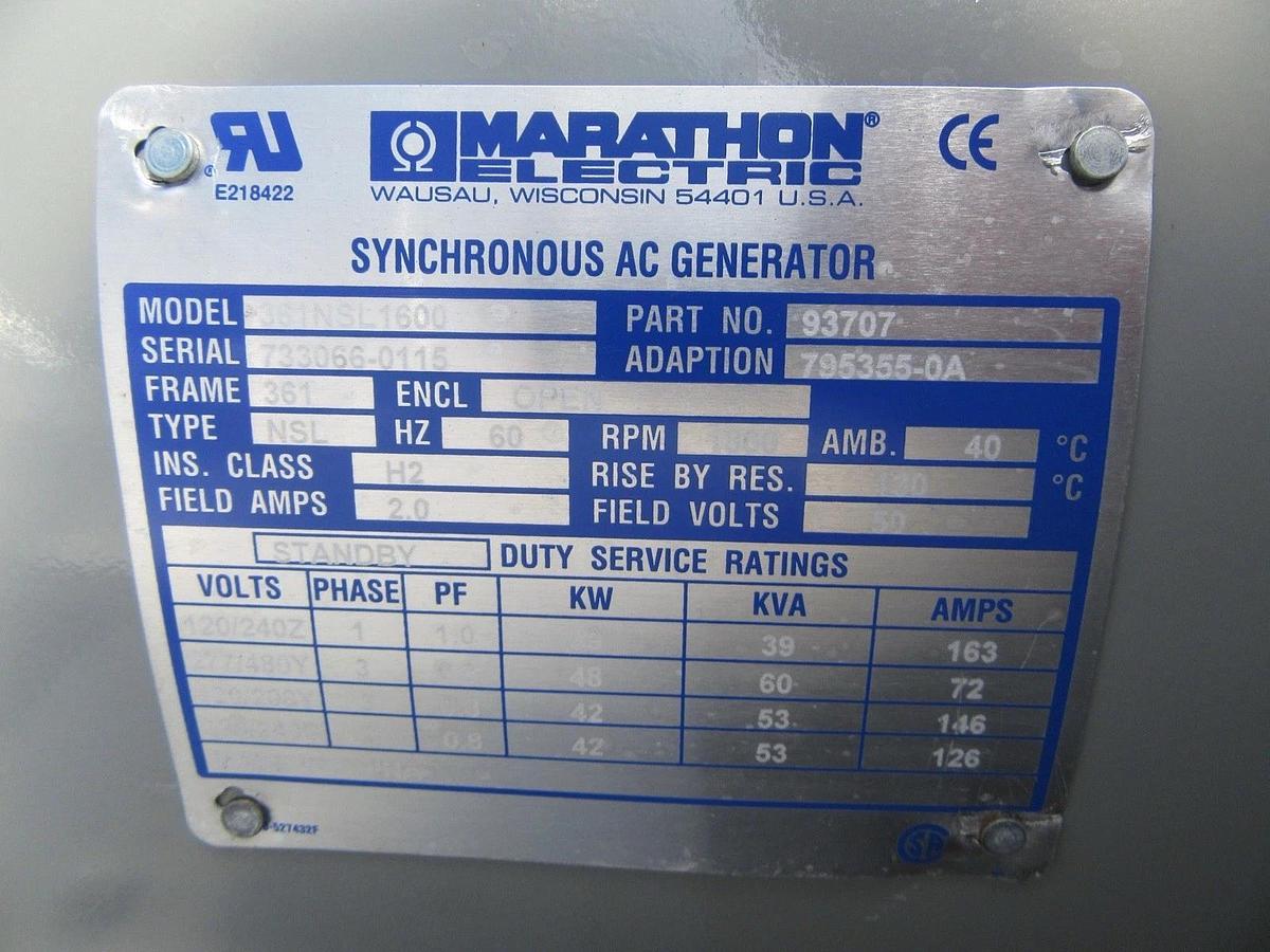 Used 30 KW GENERATOR MTU 4.3 NATURAL GAS LP PROPANE 120/240 VOLT 1 PH 35 KW 40KW 2015