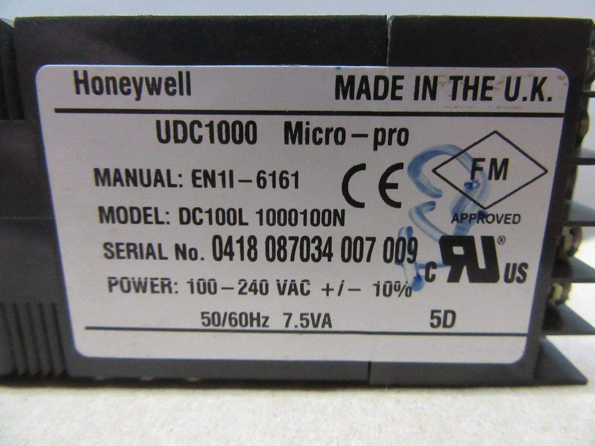 Used HONEYWELL UDC1000 MICRO-PRO TEMPERATURE CONTROLLER DC100L-1000100N 240 VAC