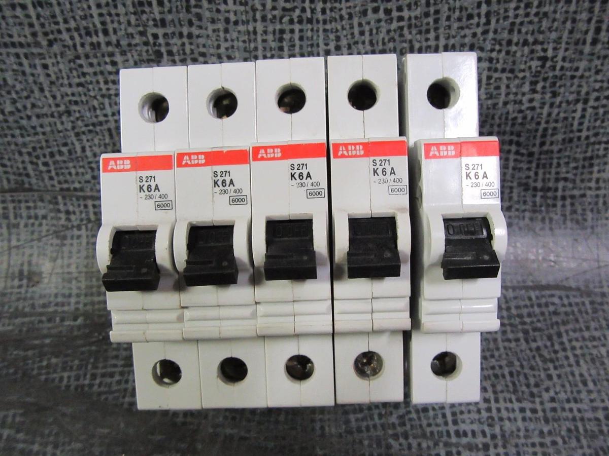 Used LOT OF 5 ABB S271 K6A CIRCUIT BREAKER 6 AMP 1 POLE 277 / 480 VOLT **WARRANTY!**