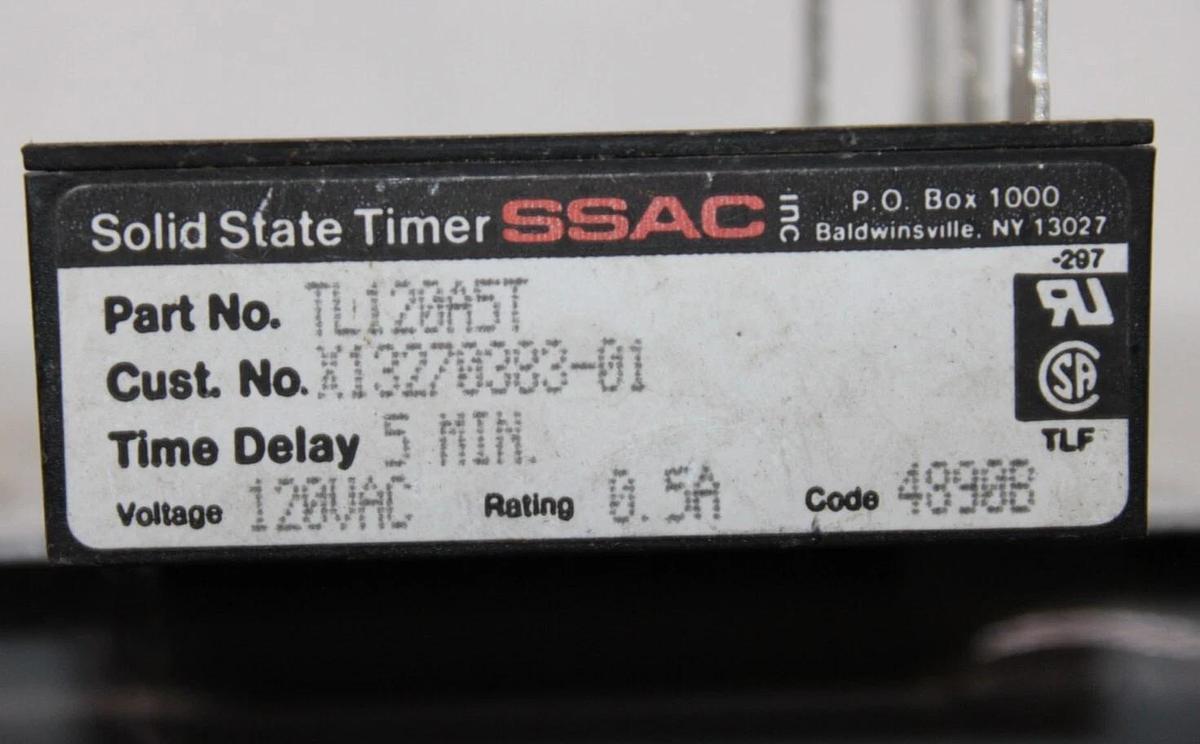 Used SSAC SOLID STATE TIMER TL120A5T X13270383-01 0.5 AMP 120 VAC 5 MINUTE DELAY