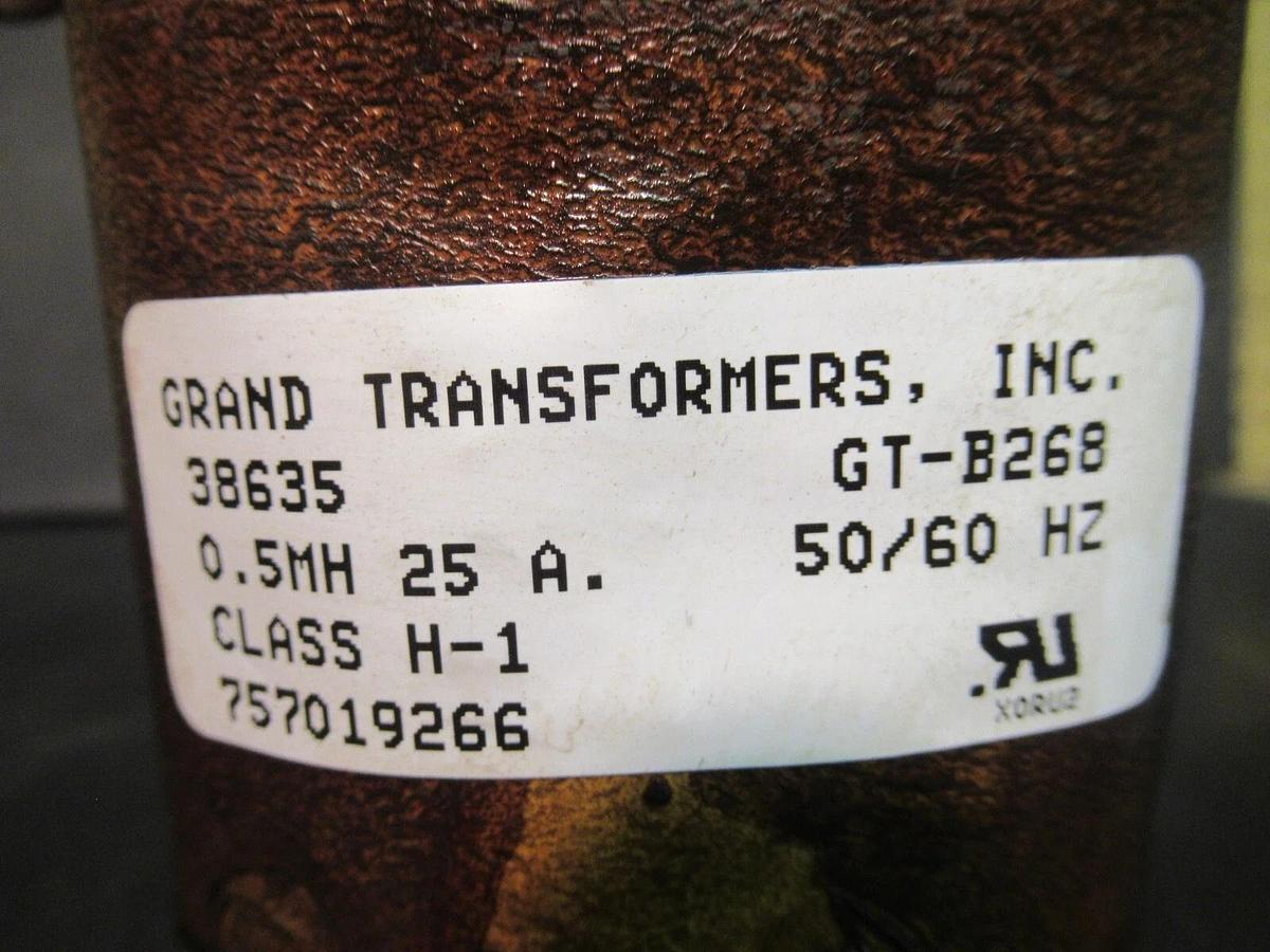 Used GRAND TRANSFORMERS INC 38635 / GT-B268 REACTOR 0.5 mH 25 AMP CLASS H-1 50/60 HZ