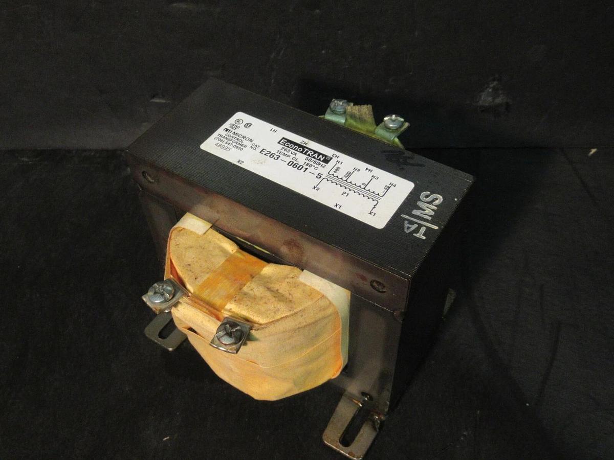 Used 0.263 KVA (263 VA) MICRON CONTROL TRANSFORMER 480/400/48 V TO 21 VAC E263-0601-5