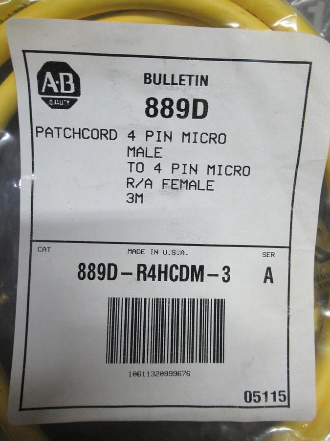 NEW IN BAG ALLEN-BRADLEY 889D-R4HCDN-3 4-PIN MALE AND 4-PIN RIGHT ANGLE FEMALE
