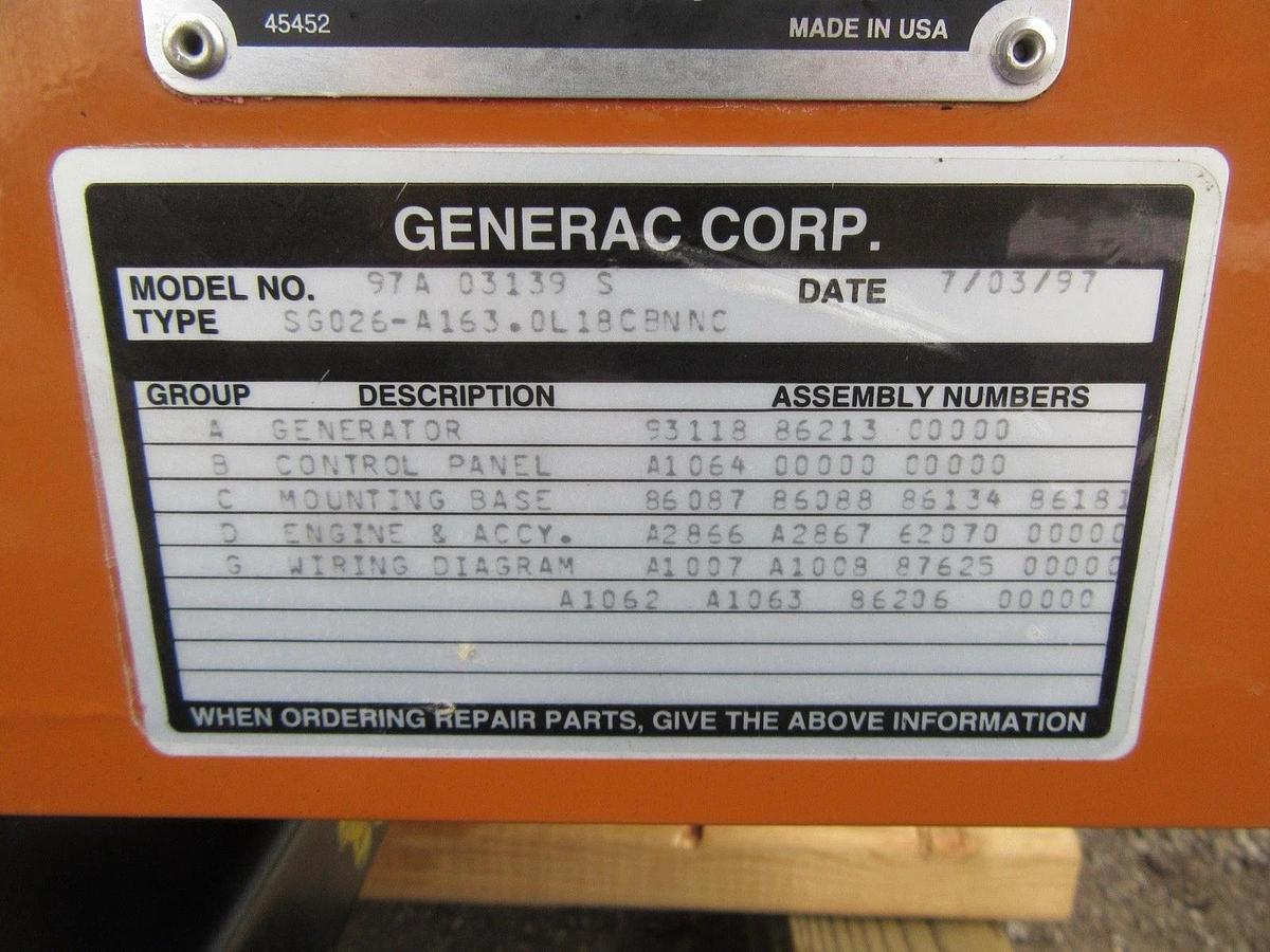 Used 25 KW GENERATOR GENERAC NATURAL GAS LP PROPANE 120/240V 1 PH SG025 793 HRS VIDEO