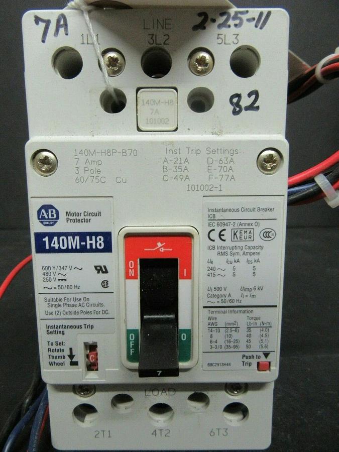Used 7 AMP ALLEN BRADLEY BREAKER 140M-H8P-B70 3 POLE 480 VAC **WARRANTY INCLUDED**