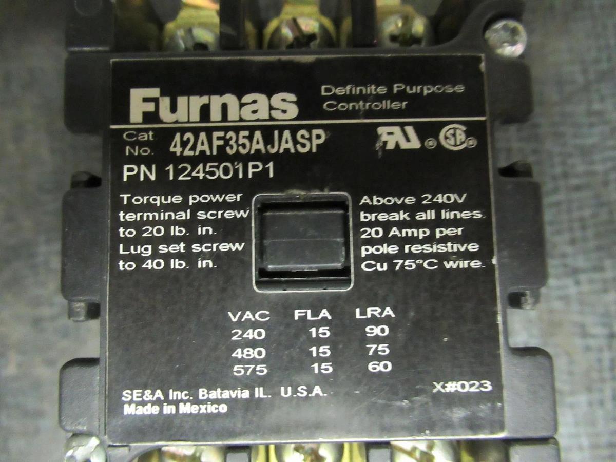 Used FURNAS DEFINITE PURPOSE CONTACTOR 42AF35AJASP 15 AMP 600V 124501P1