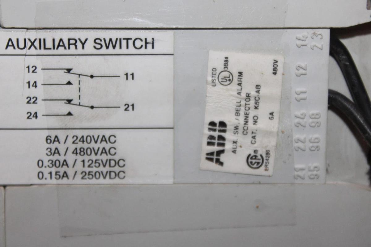 Used ABB CIRCUIT BREAKER SACE S6 S6H 600 AMP 3-POLE 600 VOLT W/ AUX SWITCH