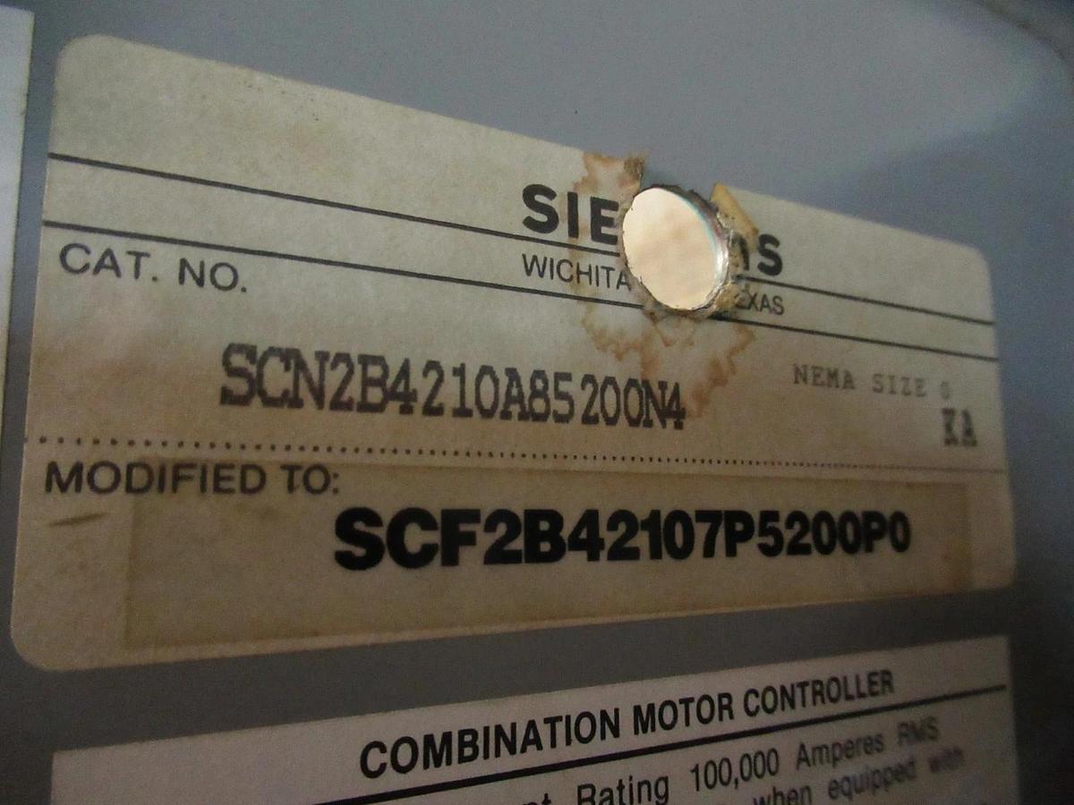 Used SIEMENS COMBINATION STARTER SCN2B4210A85200N4 600A NEMA SIZE 0 **WARRANTY**