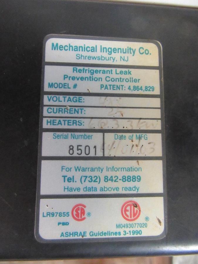 Used MECHANICAL INGENUITY PRELERT & PREVAC CHILLER PRESSURE / LEAK PREVENTION SYSTEM