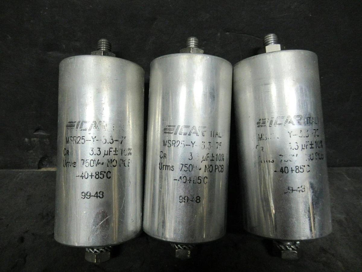 Used (1) ICAR MSR25-Y-3.3-75 CAPACITOR 750 VAC MAX 3.3 uF NO PCBs SINGLE POLE