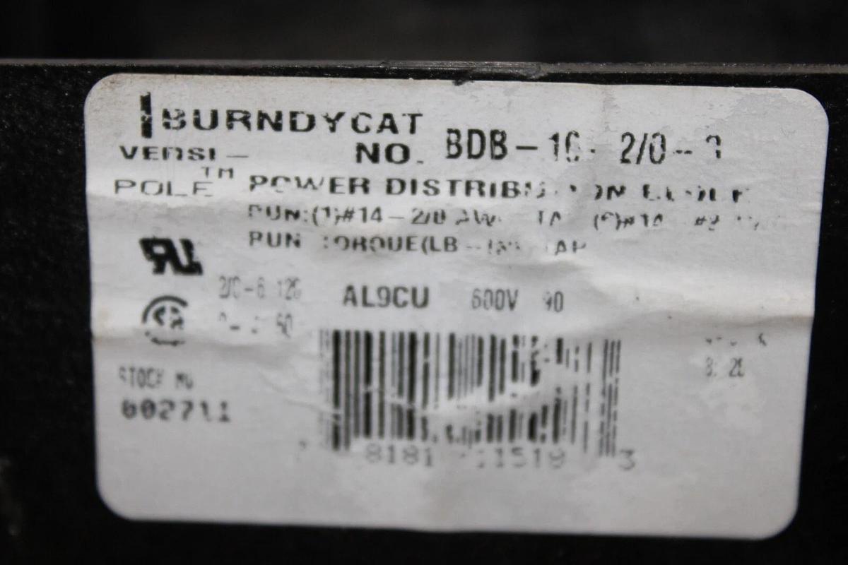 Used BURNDYCAT POWER DISTRIBUTION TERMINAL LUG BDB-16-2/0-3 3-POLE 600 VAC