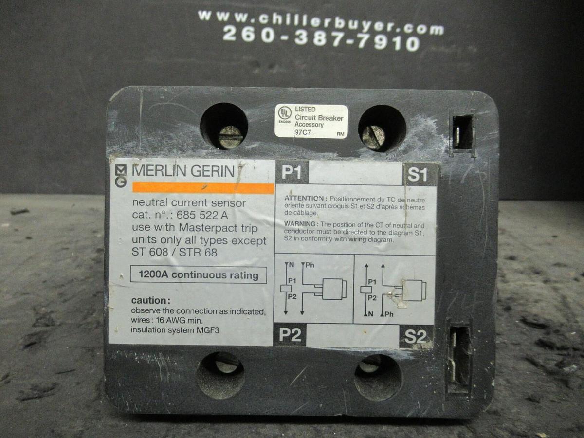 Used MERLIN GERIN NEUTRAL CURRENT SENSOR CT 685 522 A MASTERPACT TRIP 1200 A 685522A
