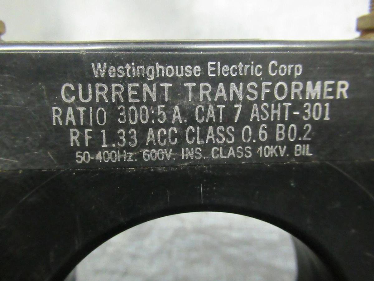 Used WESTINGHOUSE CURRENT TRANSFORMER ASHT-301 300:5 50-400 HZ 600 VOLTS