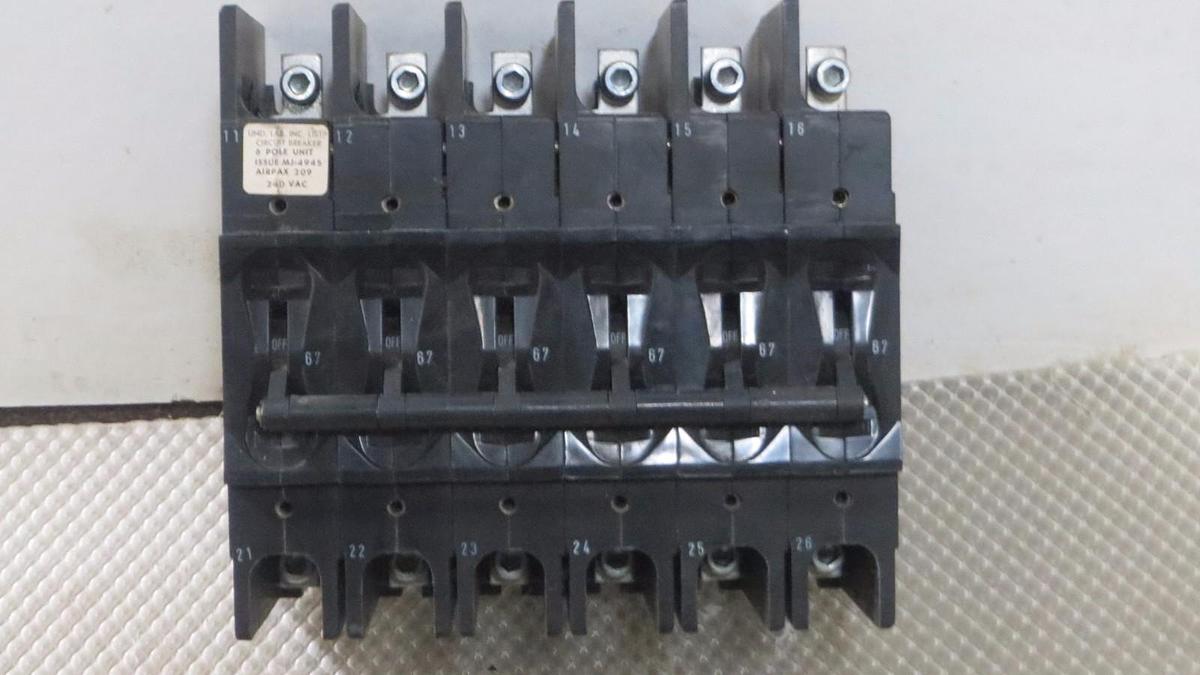 Used AIRPAX 6 POLE BREAKER 240 VAC 67 AMP 77 AMP TRIP 219-3-2600-432 HH83XB432-B