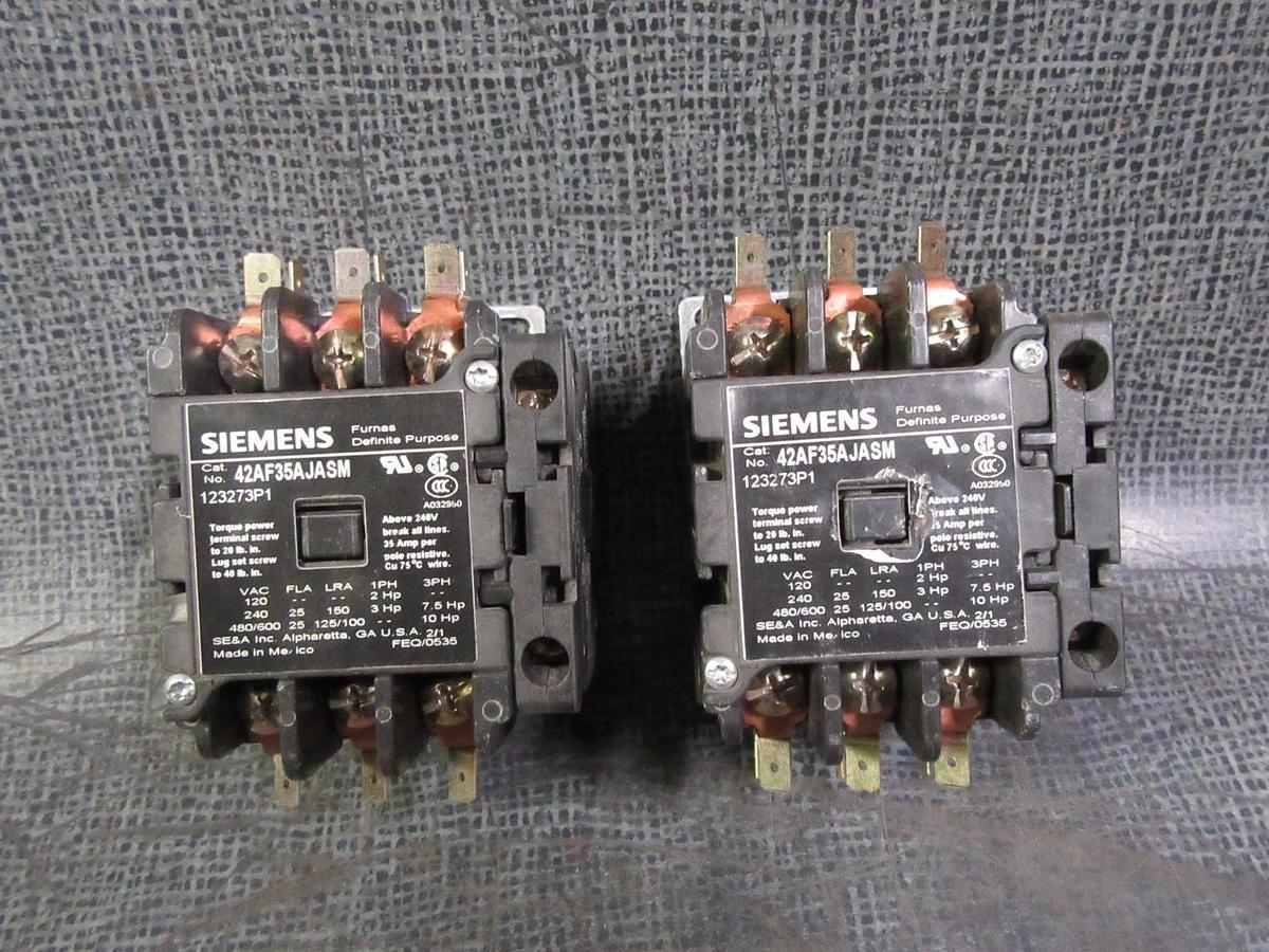 Used (1) SIEMENS CONTACTOR W/ AUX 42AF35AJASM 25 AMP 600V 3 PHASE 10 HP 24V COIL
