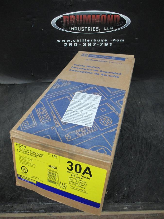 NEW IN BOX SQUARE D SAFETY SWITCH H321N 30 AMP 240 VAC 7.5 HP 3-PHASE 3-POLE