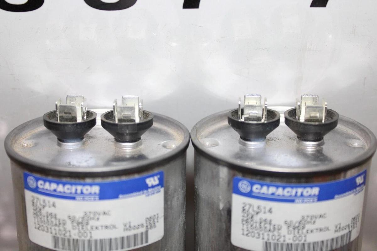 Used LOT OF 2 GE DIELEKTROL VI CAPACITOR 27L514 120311021-001 370 VAC 60 uF ± 6%