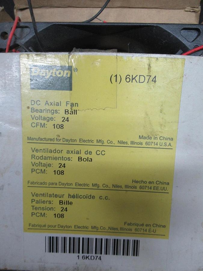 NEW SURPLUS DAYTON DC AXIAL FAN 6KD74 108 CFM 0.26 AMP 6.2 WATT 24 VOLT