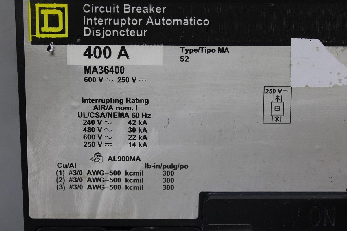 Used SQUARE D I-LINE CIRCUIT BREAKER MH36800 800 AMP 600 VAC 3-POLE