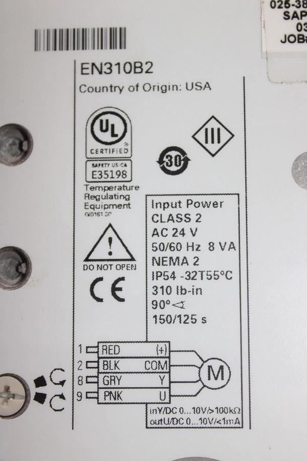 Used DEI DODGE ACTUATOR EN310B2-0-10V 24 VOLT 8 VA NEMA 2 W/ 022-10643-002 VALVE