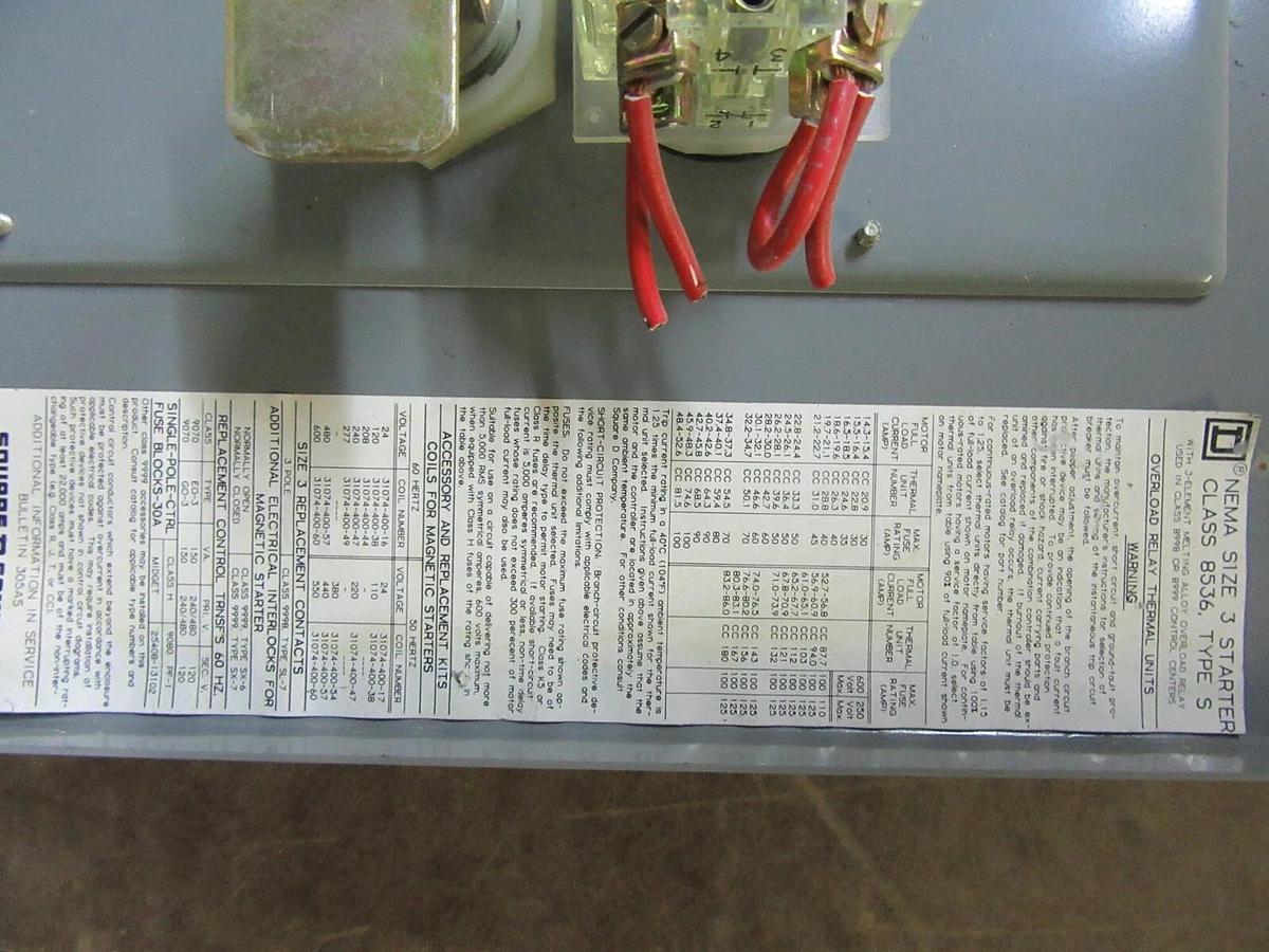 Used SQUARE D MCC FUSIBLE STARTER BUCKET 18" MODEL: 4 NEMA 3 W/8536-SEO1