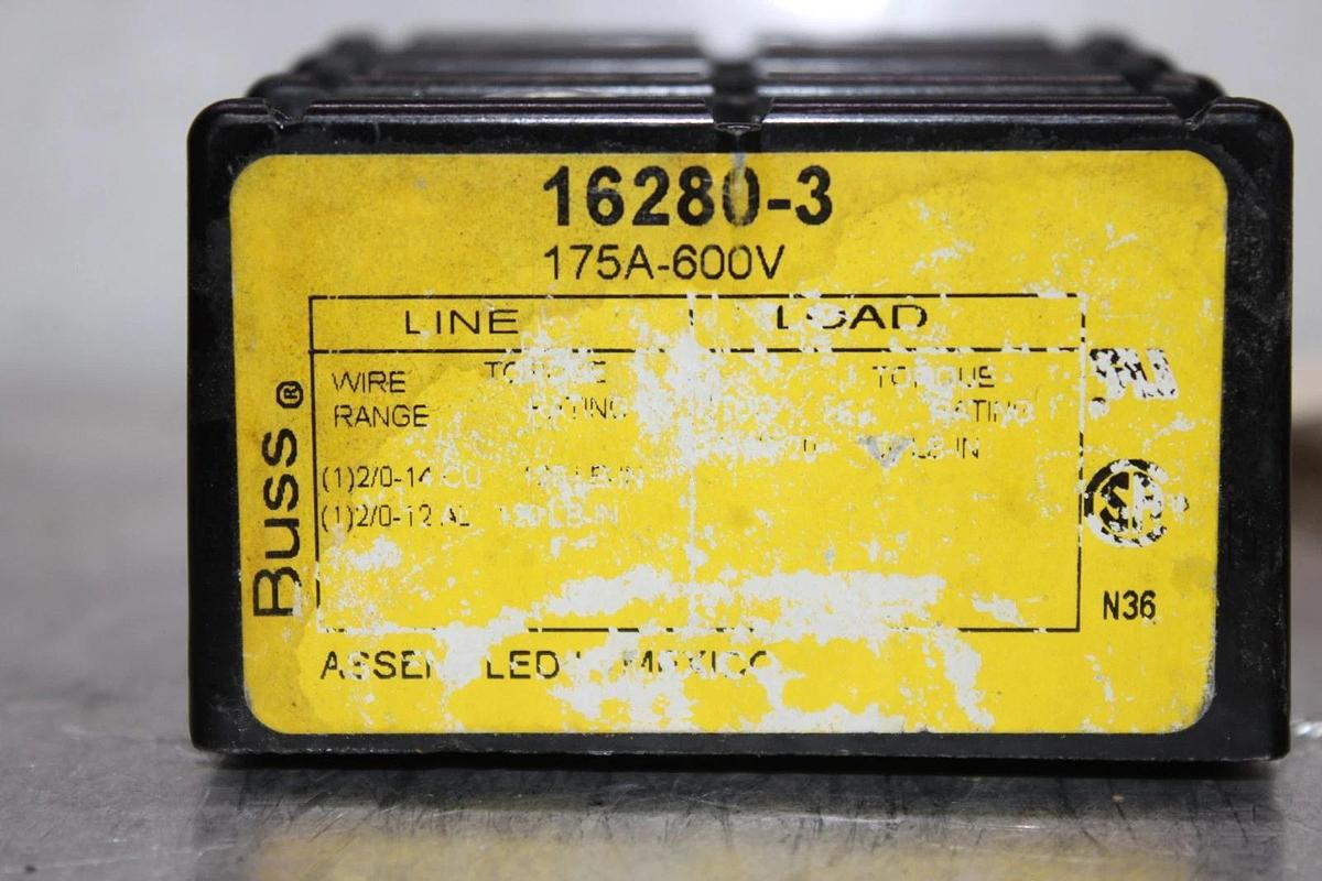 Used BUSS WIRE LUG 16280-3 175 AMP 600 VOLT 3-POLE COPPER & ALUMINIUM