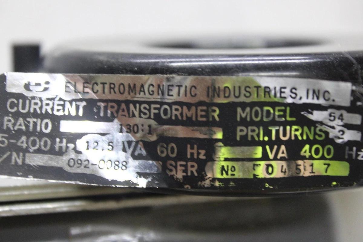 Used ELECTROMAGNETIC INDUSTRIES CURRENT TRANSFORMER 092-0088 130:1 12.5 VA 60-400 HZ