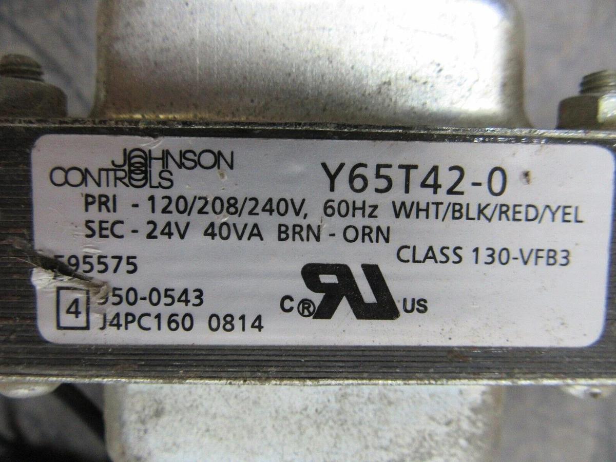 Used JOHNSON CONTROL TRANSFORMER Y65T42-0 PRI: 240 VOLT SEC: 24 VOLT @ 40 VA