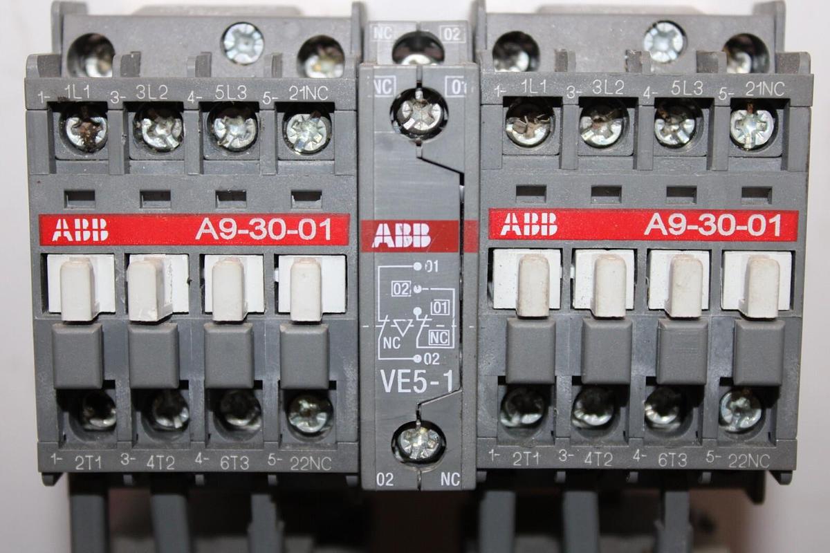 Used ABB DUAL STARTER A9-30-01 21 AMP 600 VAC 7.5 HP COIL: 230V W/ TA25-DU OVERLOAD