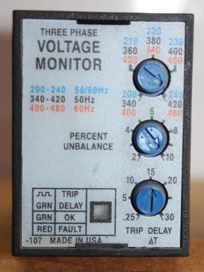 Used ABB SSAC 3-PHASE VOLTAGE MONITOR PLMU11 240/480 VAC 10 AMP **WARRANTY**