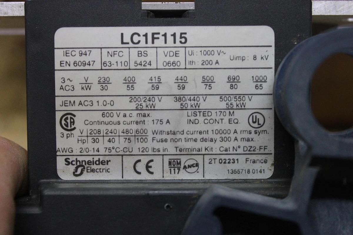 Used TELEMECANIQUE CONTACTOR LC1F115 600 VAC 175 AMP 3-POLE *WARRANTY*