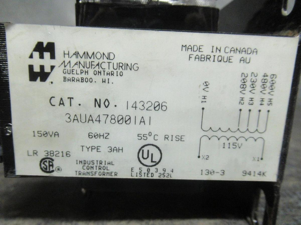 Used HAMMOND MANUFACTURING TRANSFORMER 143206 150VA 60HZ 600V