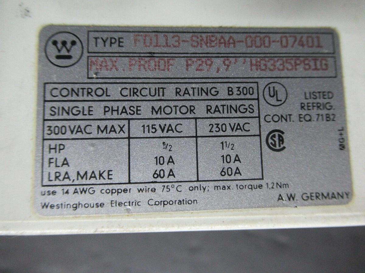 Used WESTINGHOUSE PRESSURE CONTROL GAUGE X13240074-01 / F0113-SNBAA-000-07401 300 VAC