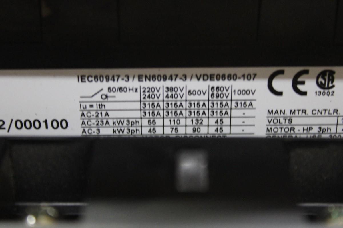 Used EATON DISCONNECT SWITCH P5-315 DE18F42042/000100 600 VOLT 300 AMP 100 HP