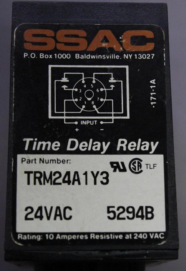Used SSAC TIME DELAY RELAY TRM24A1Y3 24 VAC 10 AMP **WARRANTY INCLUDED**