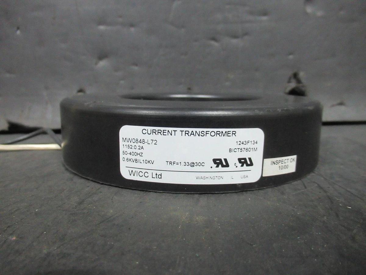 Used WICC CURRENT TRANSFORMER MW0848-L72 1152:0.2 AMP 10 KV 50-400 HZ