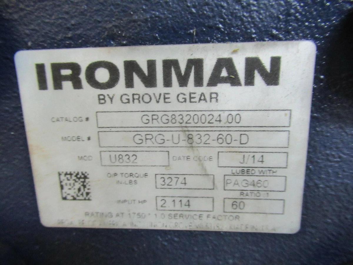 2.1 HP GROVE GEAR IRONMAN GR8320024.00 60:1 RATIO GRG-U-832-60-D DOUBLE 1.5" OUT