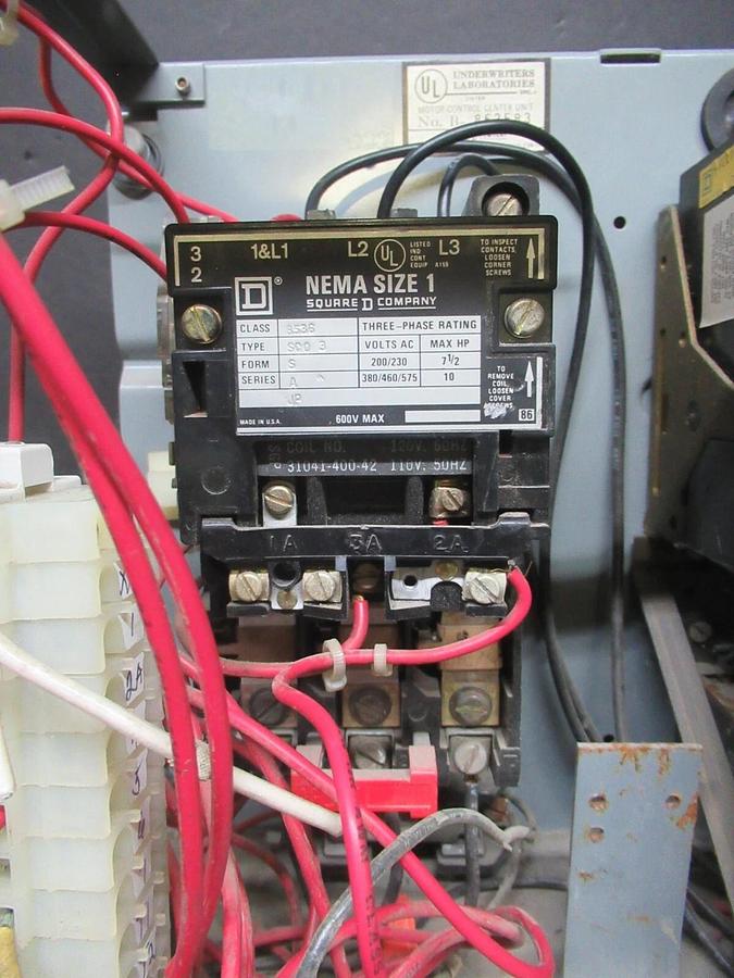 Used SQUARE D MCC MOTOR CONTROL STARTER 12" MODEL 4 W/ 8536SCO3 STARTER NEMA 1 12 AMP