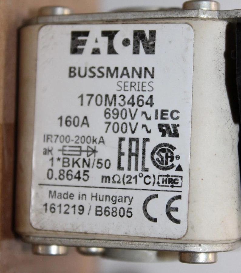 Used LOT OF 2 EATON BUSSMANN FUSE 170M3464 160 AMP 700 VAC **WARRANTY INCLUDED**