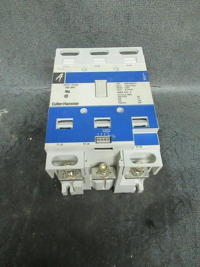 Used 270 AMP NEMA: 5 CUTLER HAMMER CONTACTOR W201K5CFZ1 200 HP 600 VAC 3 PHASE