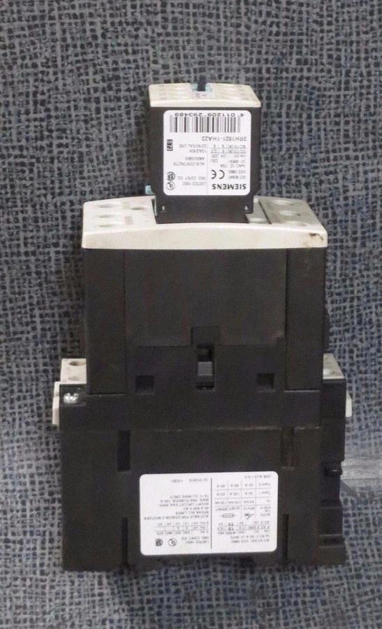 Used SIEMENS SIRIUS 3R CONTACTOR 50 AMP 24 VDC W/ 3RH1921-1HA22 AUX & 3RT1034-1B..4