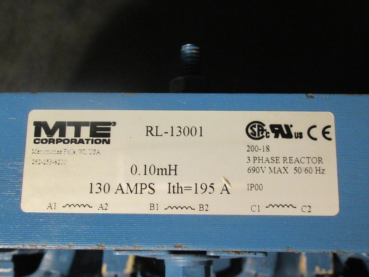 Used MTE CORPORATION 3 PH REACTOR CAT# RL-13001 P/N: 200-18 0.10 mH 130 AMP 600 V MAX