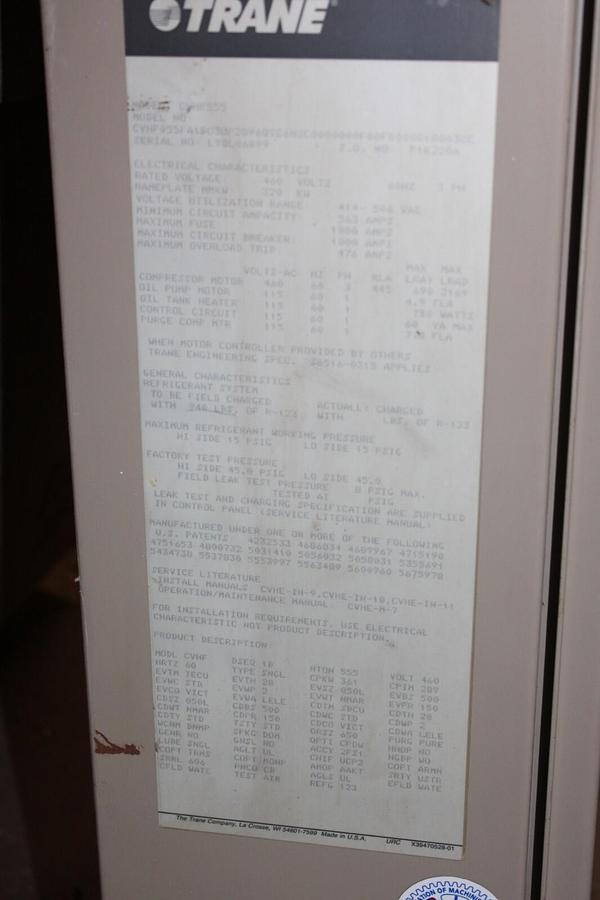 Used TRANE CENTRAVAC CHILLER CONTROL SYSTEM CVHF555 460V 3-PHASE 320KW *WARRANTY*
