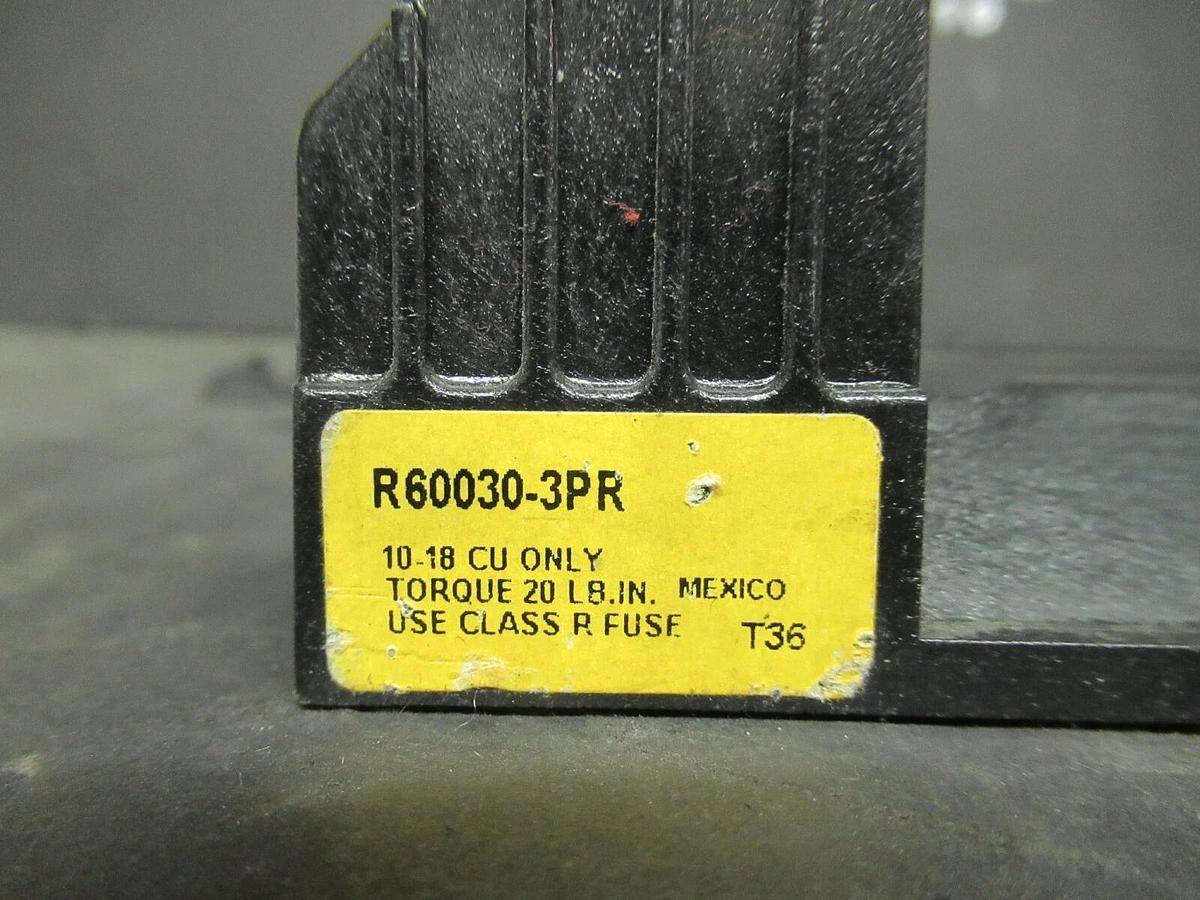 Used BUSSMAN FUSE HOLDER R60030-3PR FOR 30 AMP 600 V FUSES **WARRANTY**