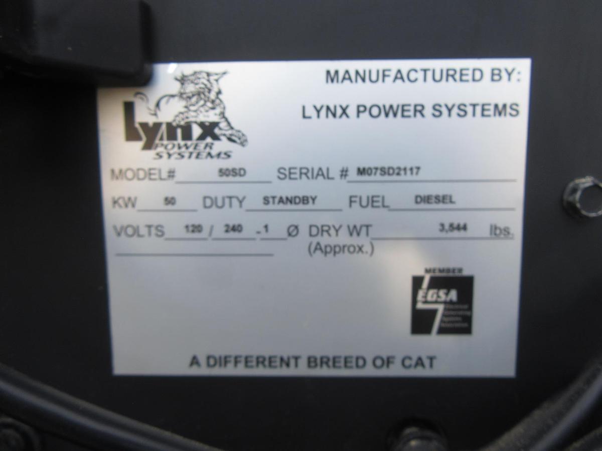 Used 50 KW DIESEL GENERATOR LYNX 120/240V RE-CONNECTABLE SOUND ENCLOSED 350 HRS