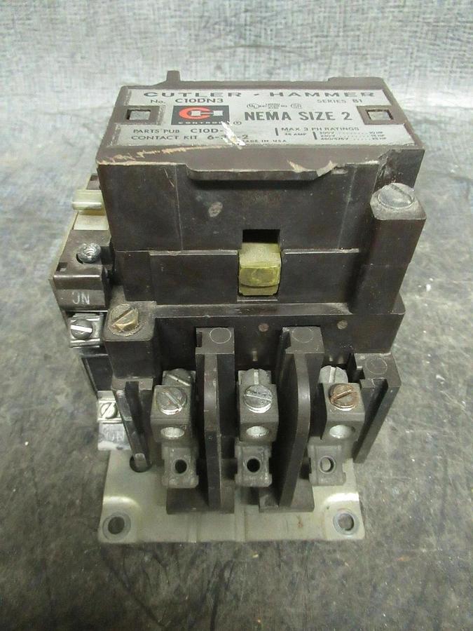 Used CUTLER-HAMMER CONTACTOR C10DN3 NEMA SIZE 2 45 AMP 600 VAC 25 HP COIL: 480V