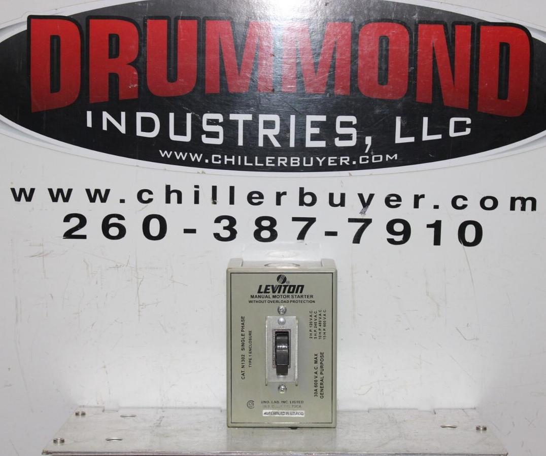 Used LEVITON MANUAL MOTOR STARTER N1302 SINGLE PHASE 30 AMP 600 VAC 15 HP