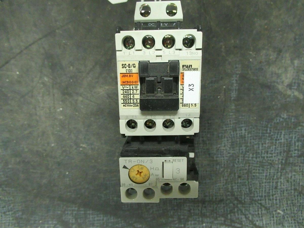 Used 13 AMP FUJI STARTER SC-0/G SC13AG 600 VAC COIL: 24 VDC W/ TR-0N/3 TR13D OVERLOAD