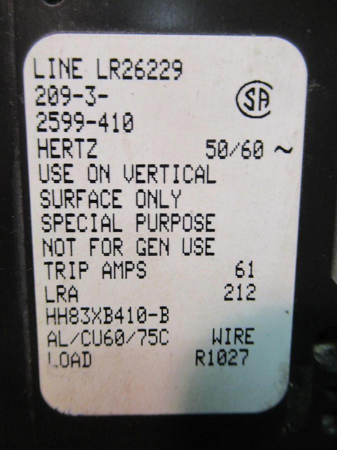 Used AIRPAX 3 POLE 53 AMP BREAKER 240 VAC 219-3-2599-410 HH83XB410-B DP-3635 LR26229