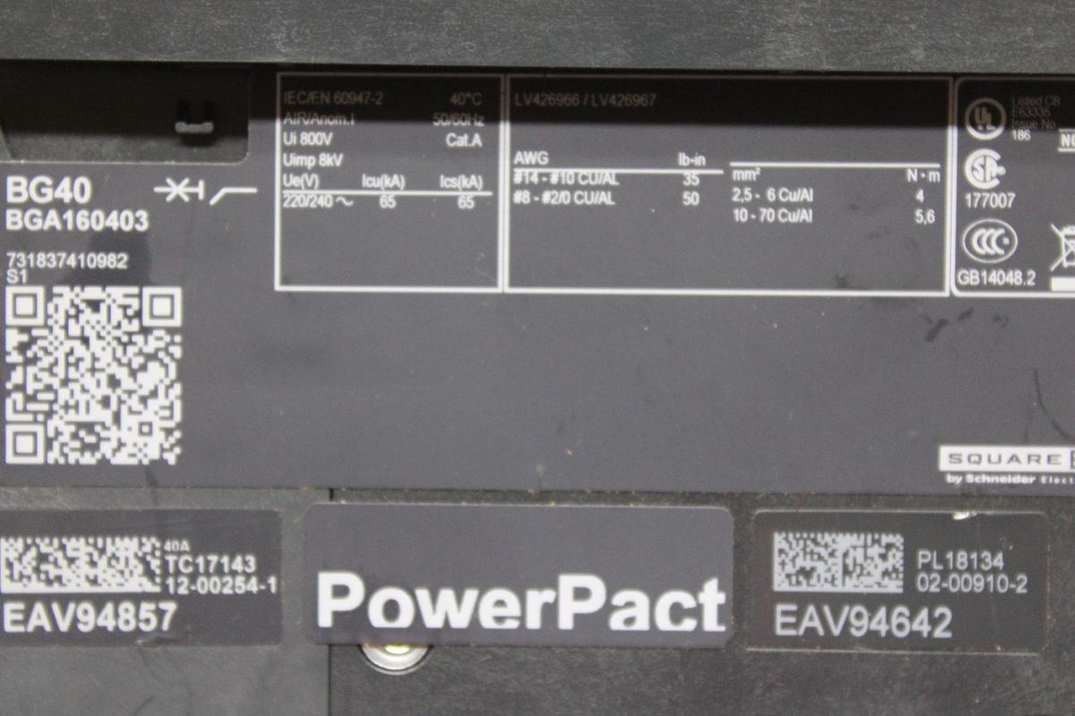Used SQUARE D POWERPACT I-LINE CIRCUIT BREAKER BGA160301 30 AMP 277 VAC A-POLE